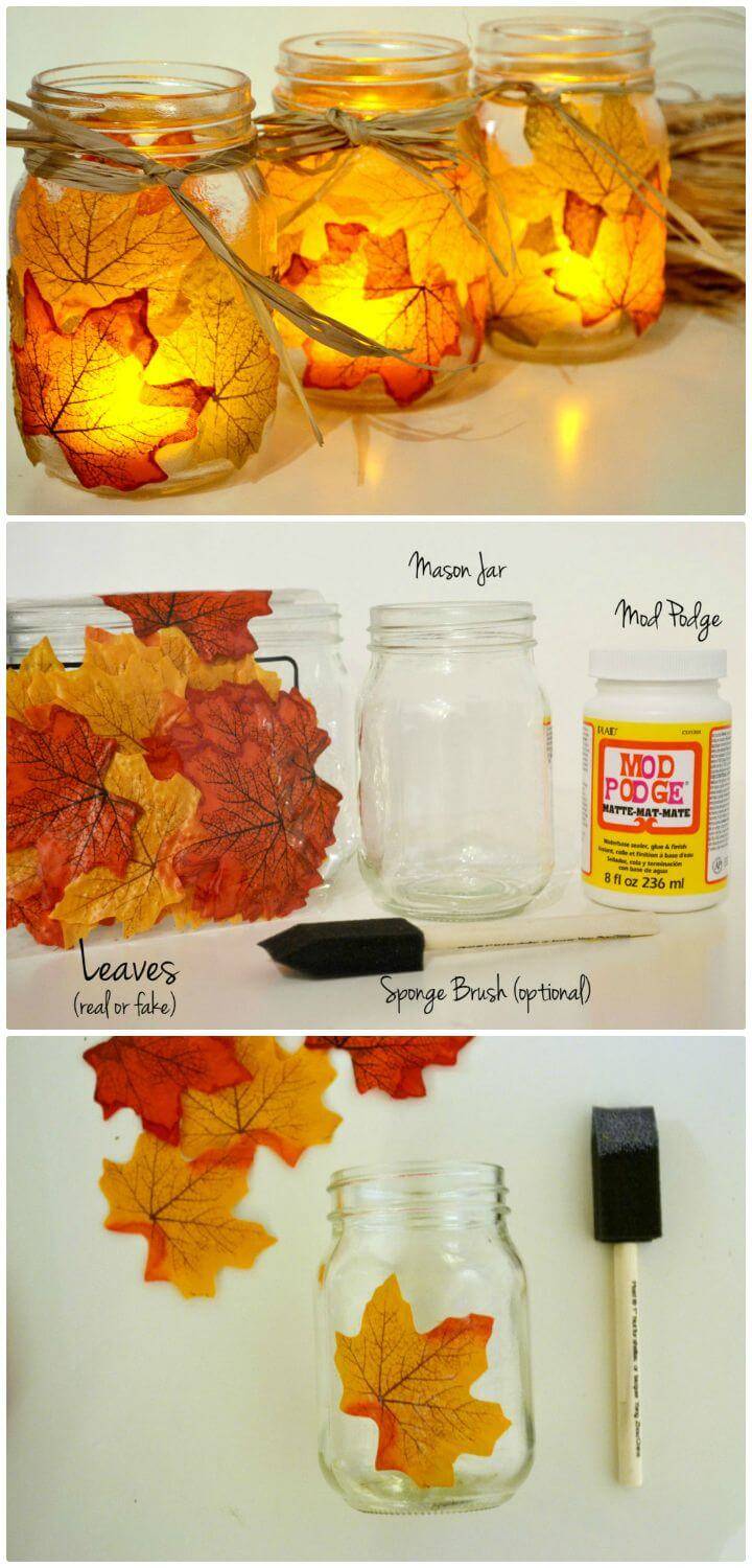 How To Easy Make An Autumn Leaf Mason Jar Candle Holder - DIY