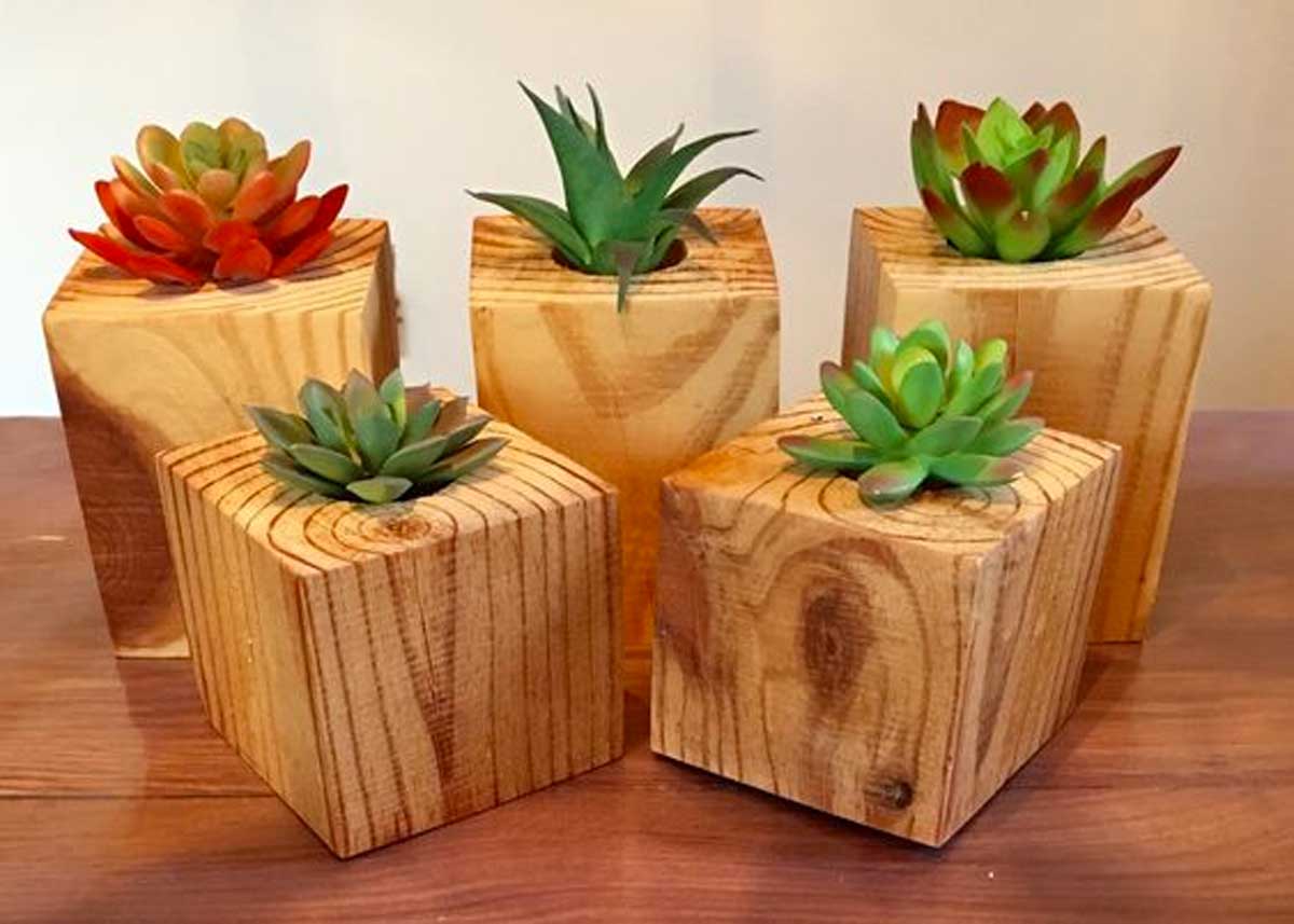 piccole fioriere di piantine grasse in vasetto fai da te con cubo di pallet