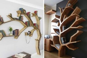 Libreria moderna in bambù a 7 ripiani con design curvo creativo per ufficio, libreria, organizer per casa e ufficio, soluzione salvaspazio per libri