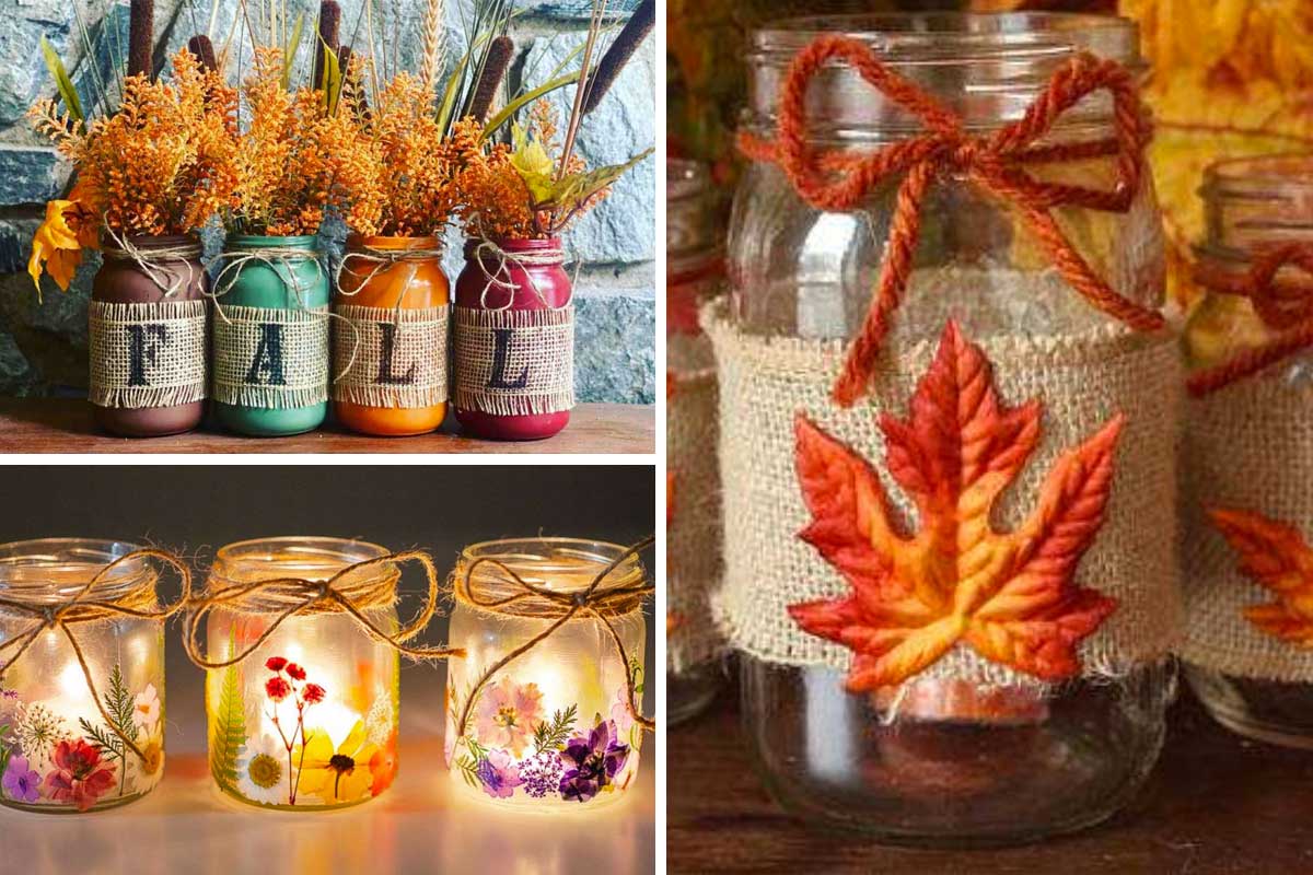 Riciclo creativo dei barattoli di vetro autunno