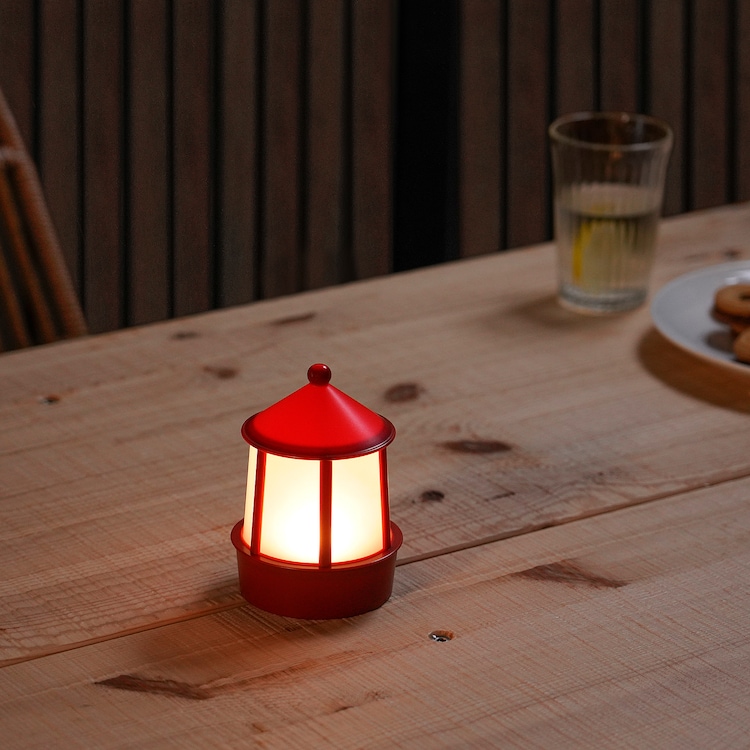 SOLVINDEN Illuminazione decorativa LED tavolo, a batterie/casa rosso, 12 cm