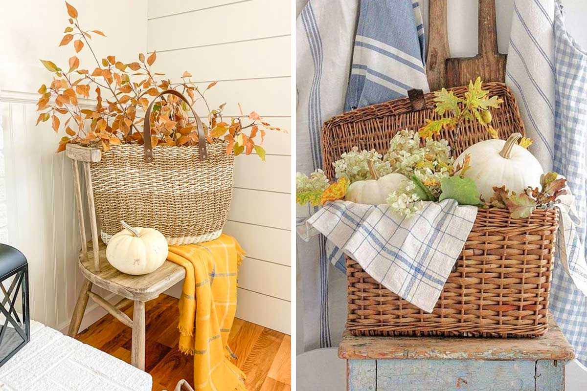 decorare casa con un bel cesto autunnale