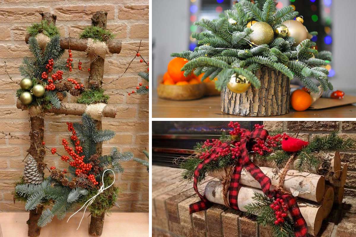 decorazioni natalizie con tronchi
