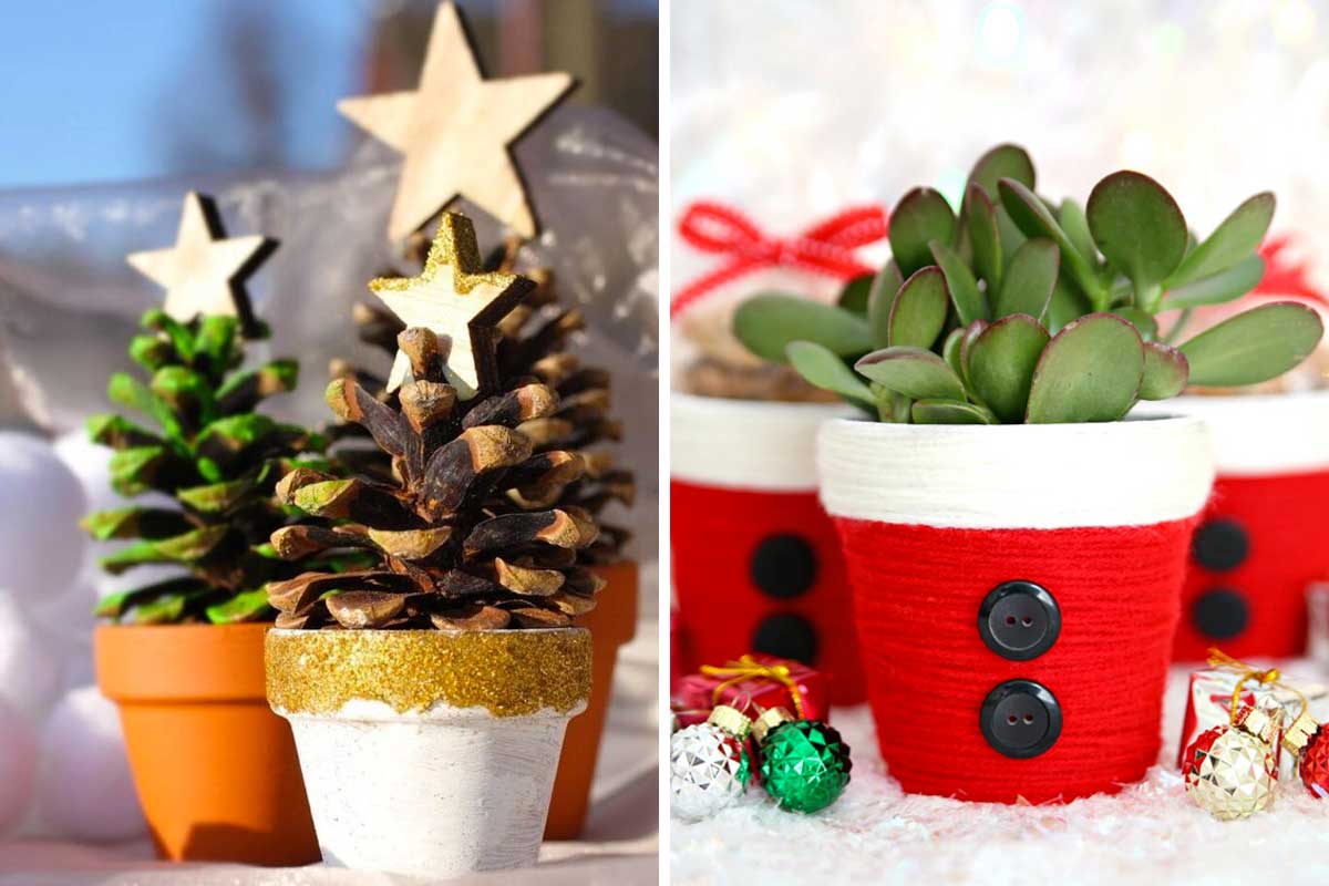 decorazioni natalizie con vasi in terracotta