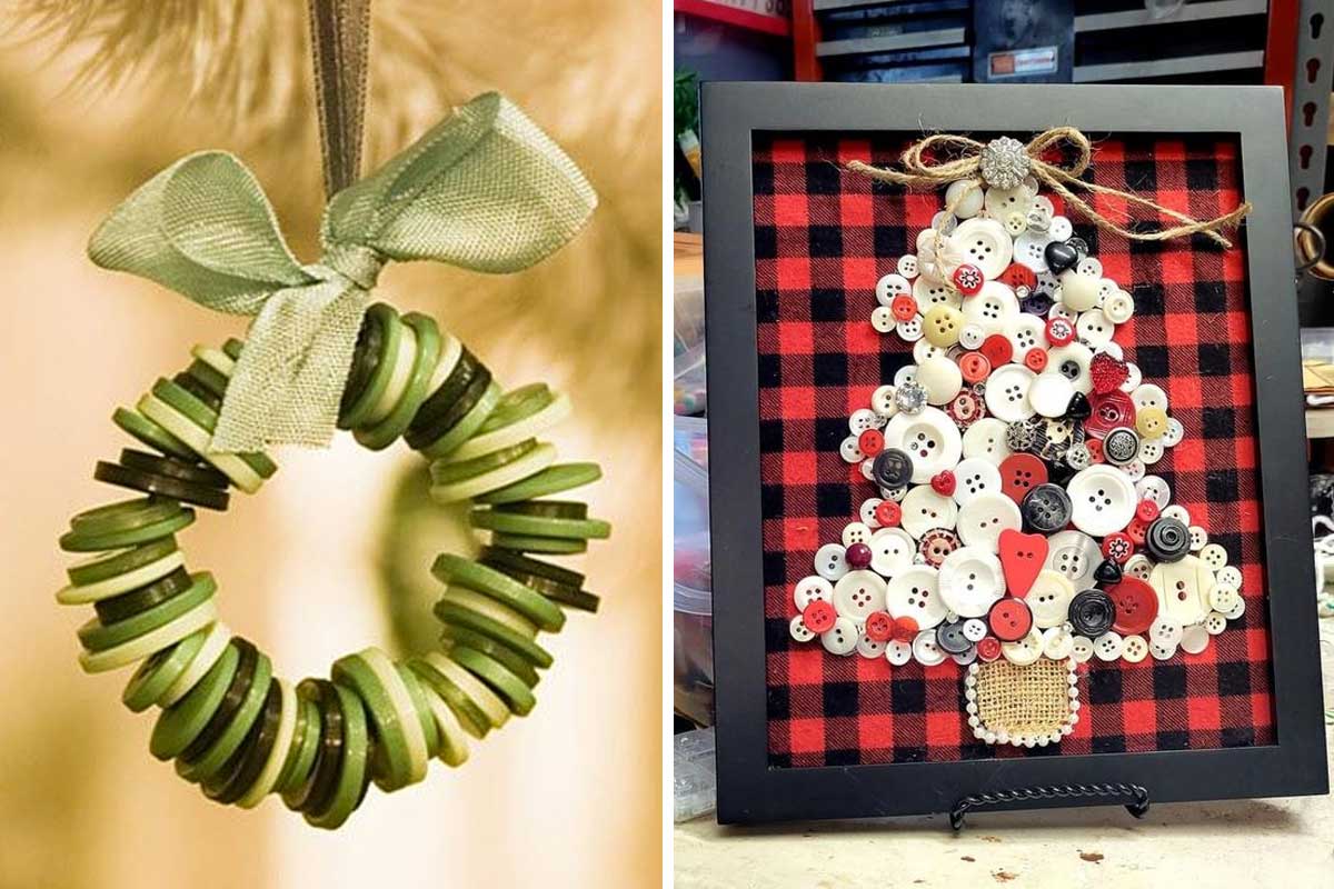 Riciclare i bottoni per creare fantastiche decorazioni natalizie.