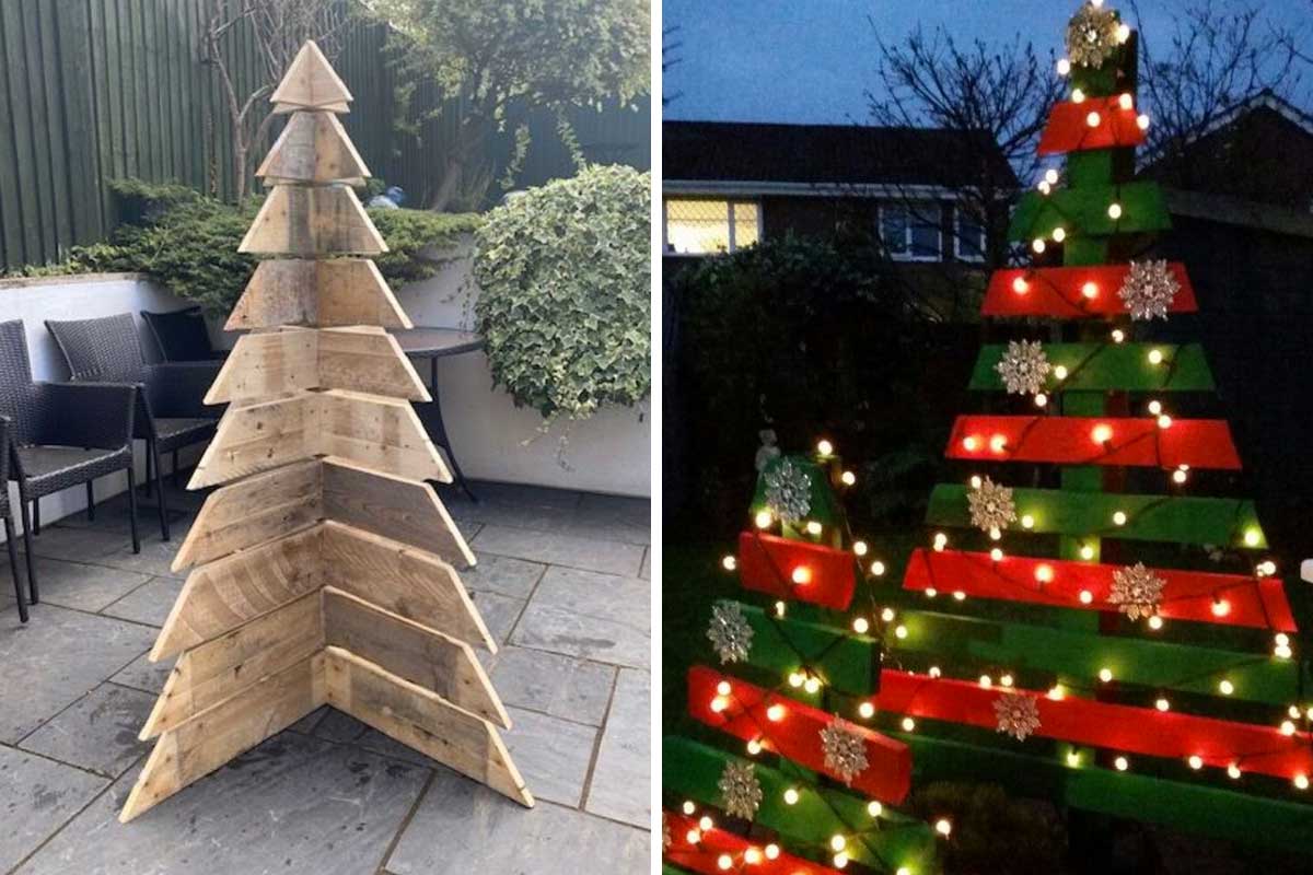 albero di natale esterno con pallet