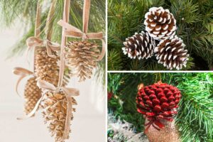 decorare l’albero di Natale con le pigne