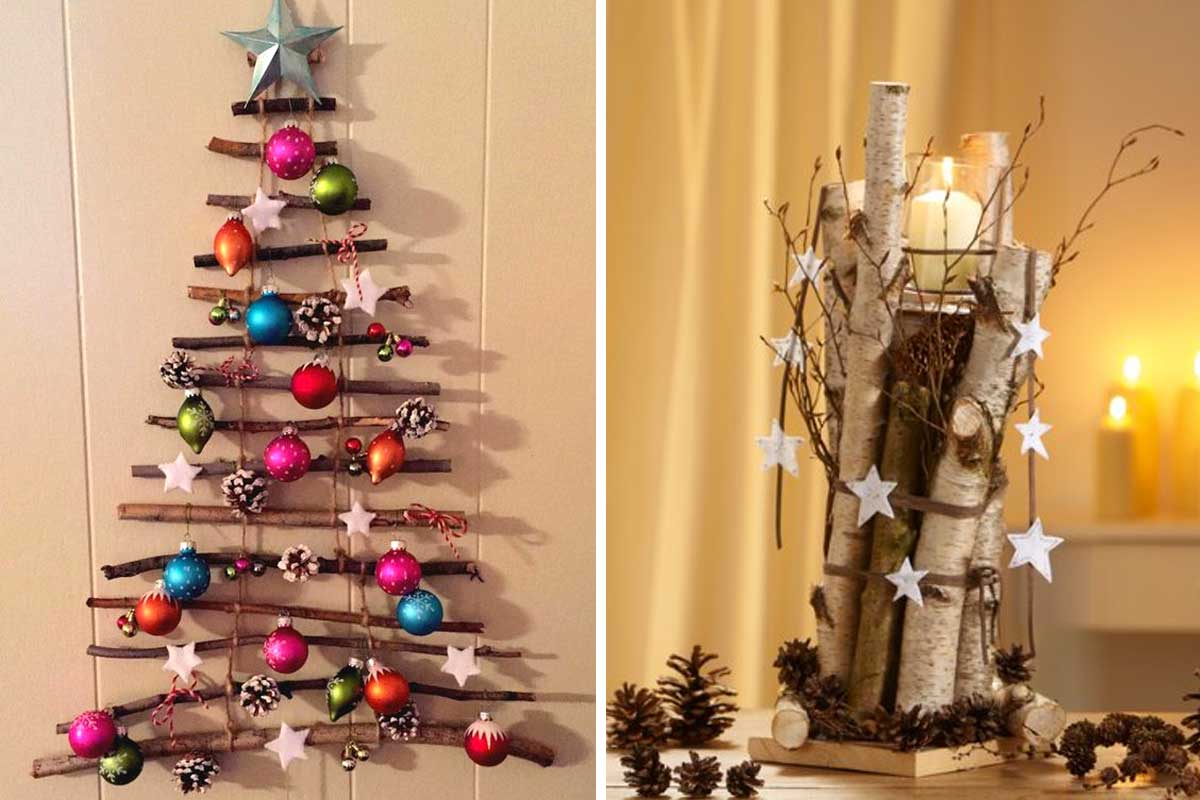 decorare casa a Natale con semplici tronchi e rametti