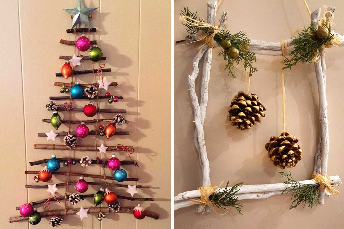 decorare casa a Natale con semplici tronchi e rametti