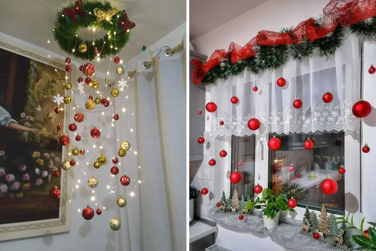 decorare casa con le palline di natale sospese