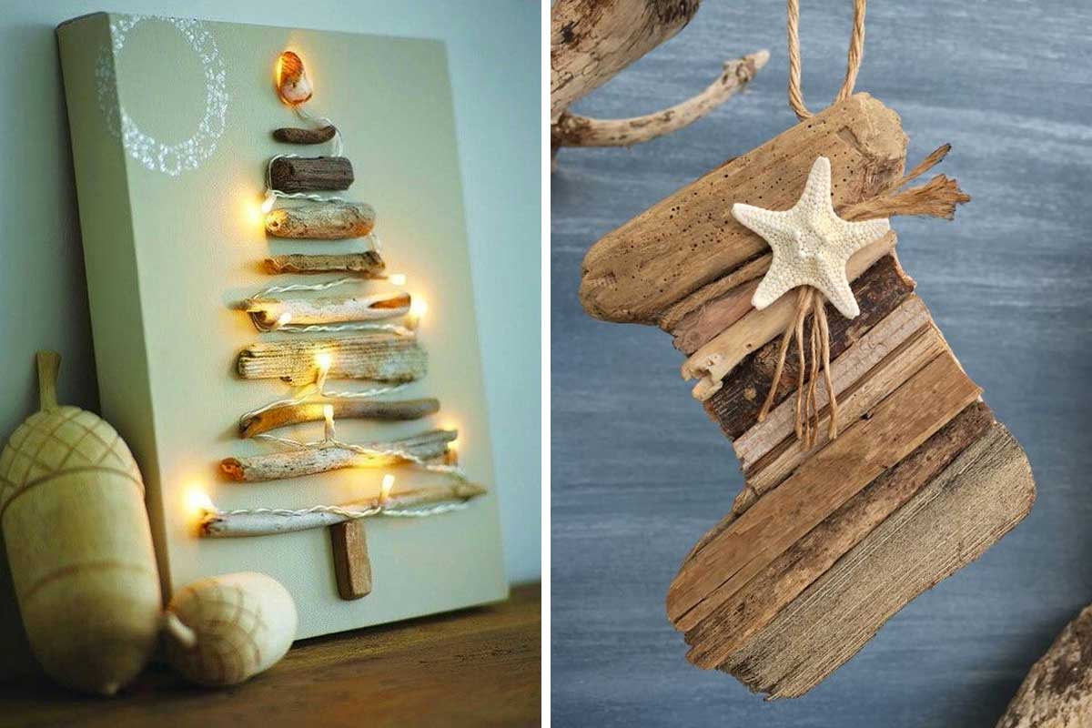 decorazioni natalizie con legnetti di mare