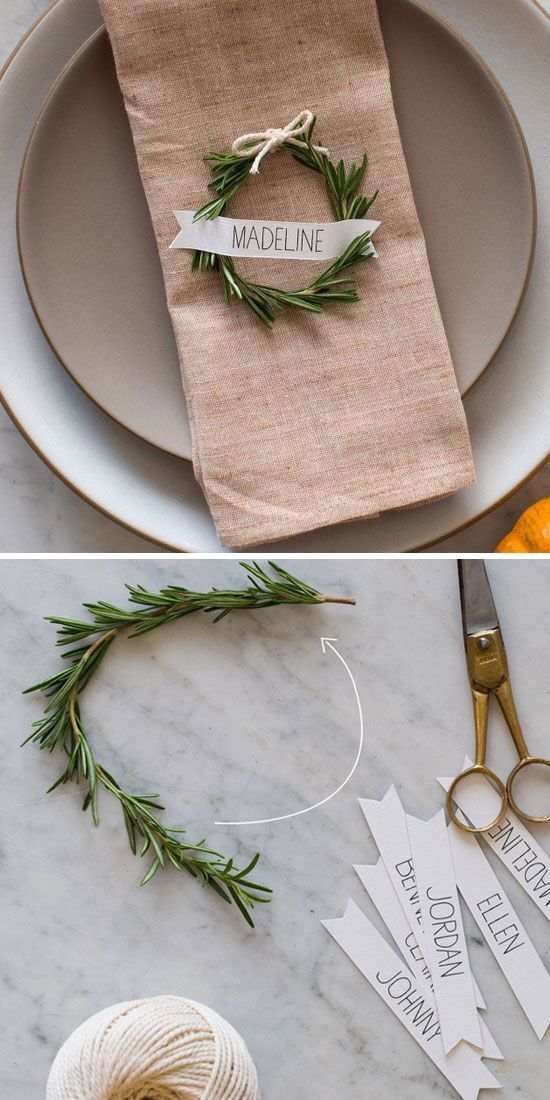 Segnaposto perfetto per la tavola di capodanno, realizzato con un piccolo rametto di rosmarino.