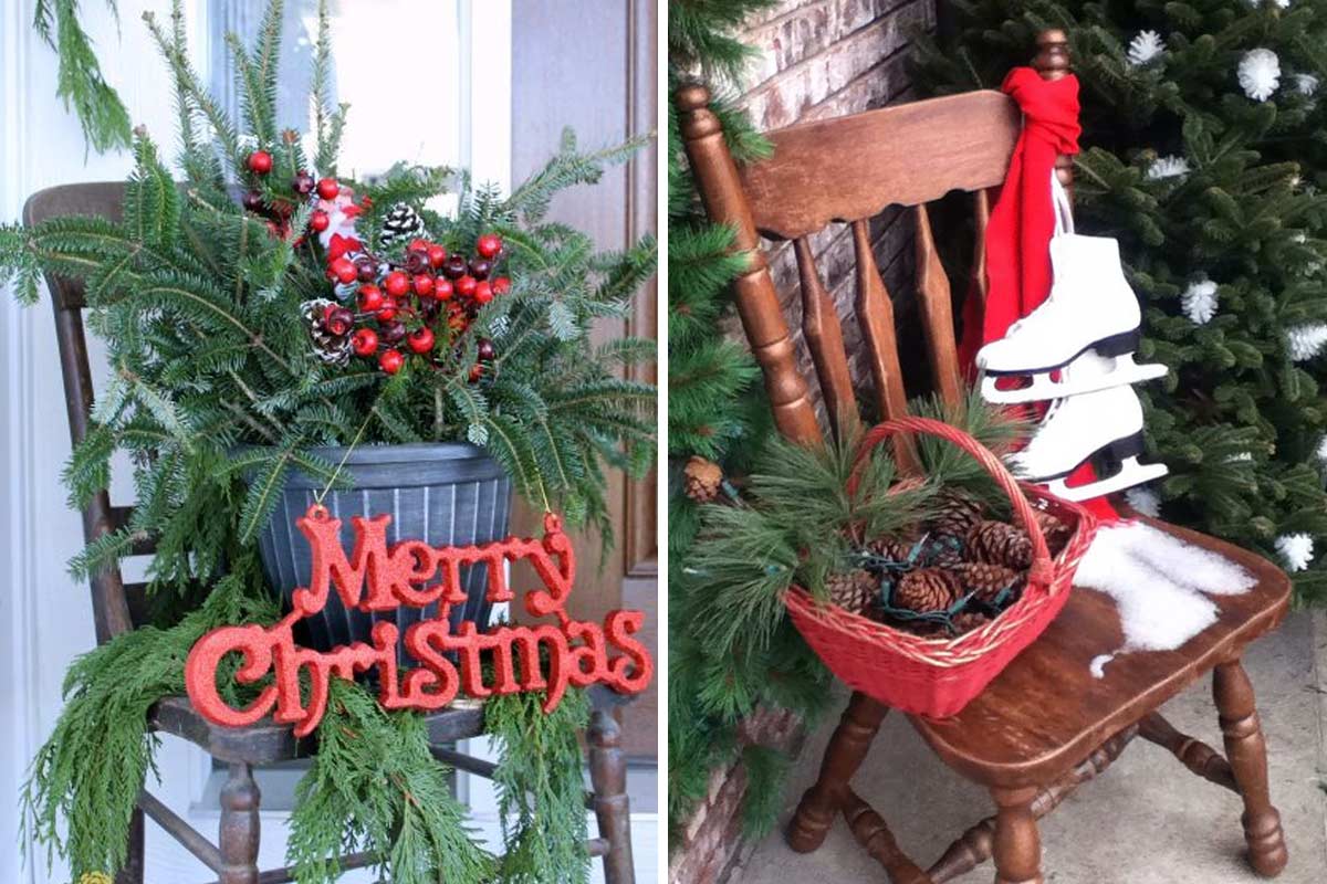 decorazione natalizia con una vecchia sedia