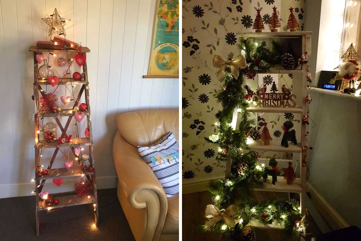 Riciclare una vecchia scala per decorare a Natale.