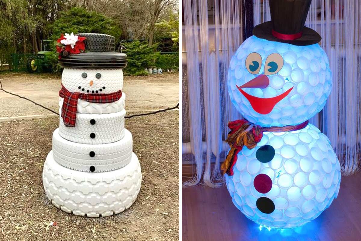 pupazzo di neve fai da te con riciclo creativo
