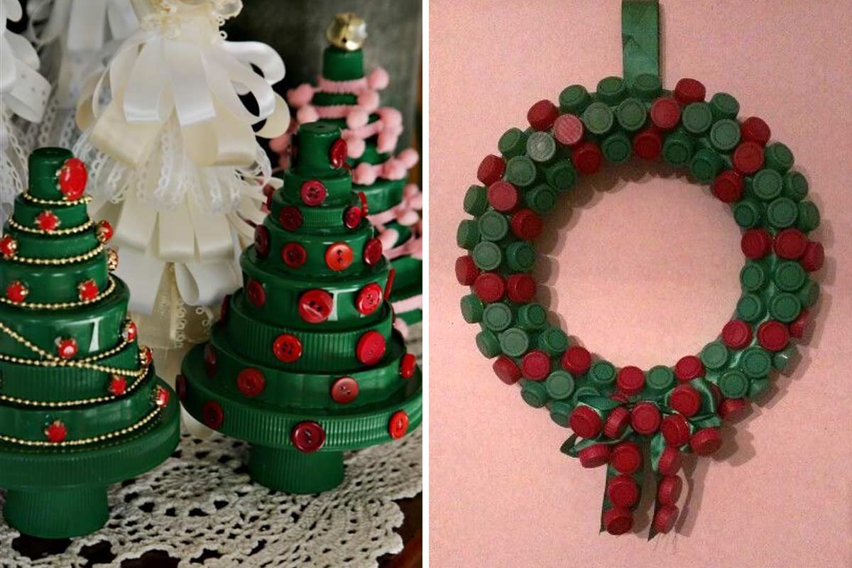 riciclo creativo dei tappi di plastica a Natale