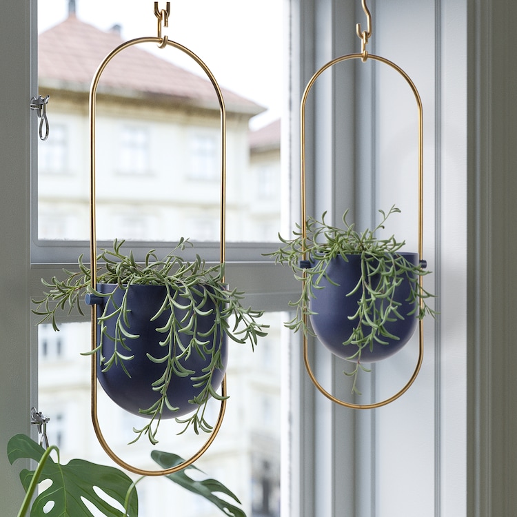 CHILISTRÅN Portavasi pensile, da interno/esterno blu scuro/color oro, 12 cm