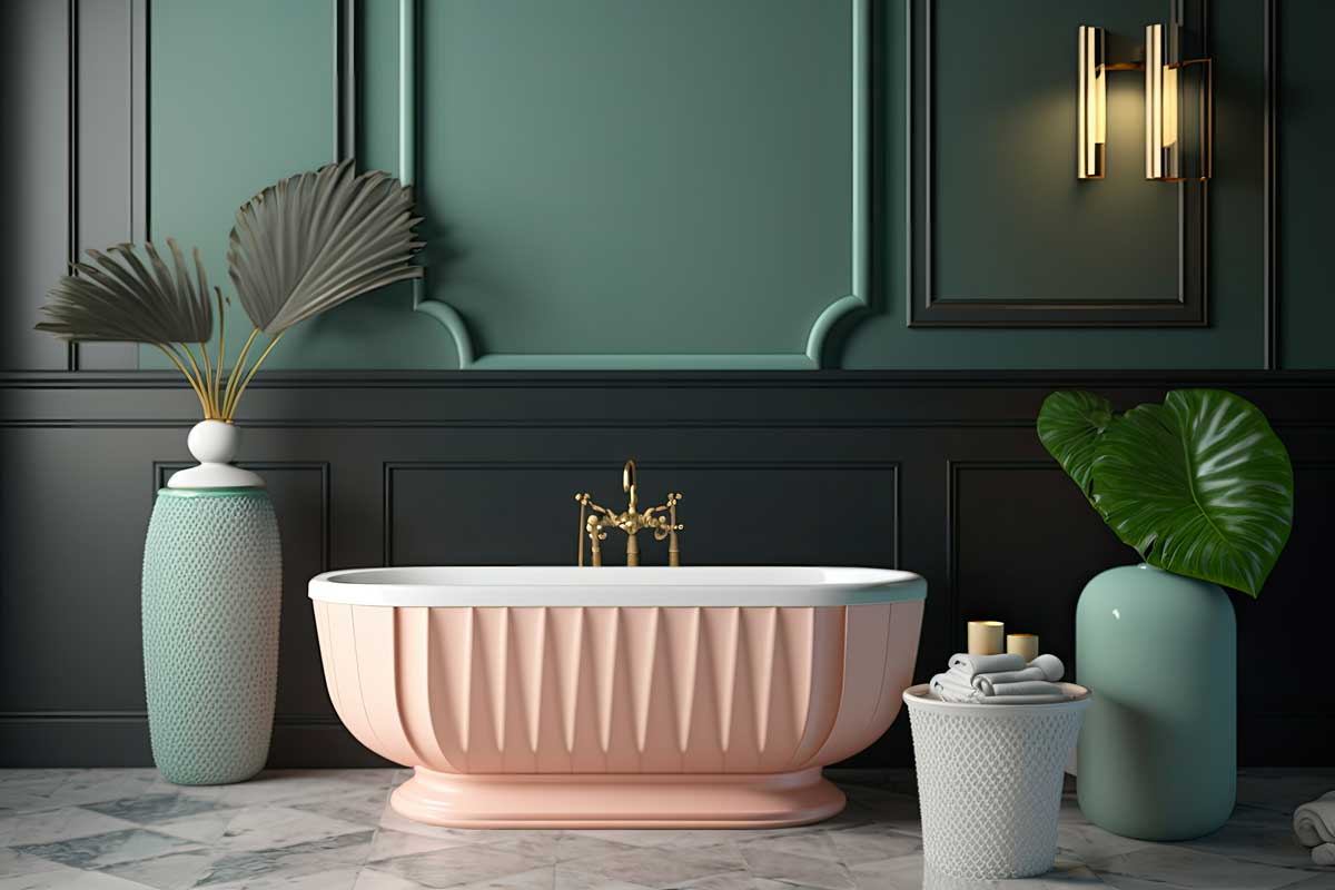 idea di bagno colorato rosa pastello e verde