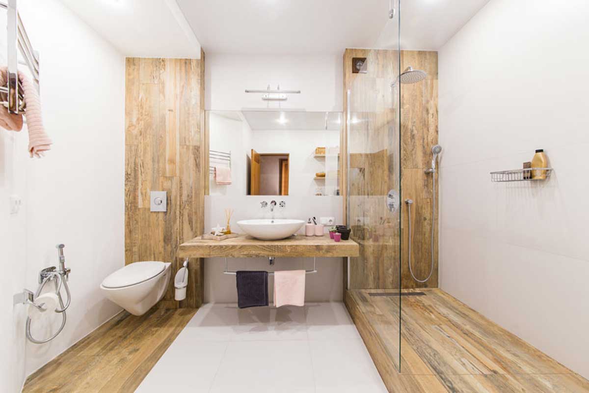 piastrelle moderne per pavimento bagno effetto legno