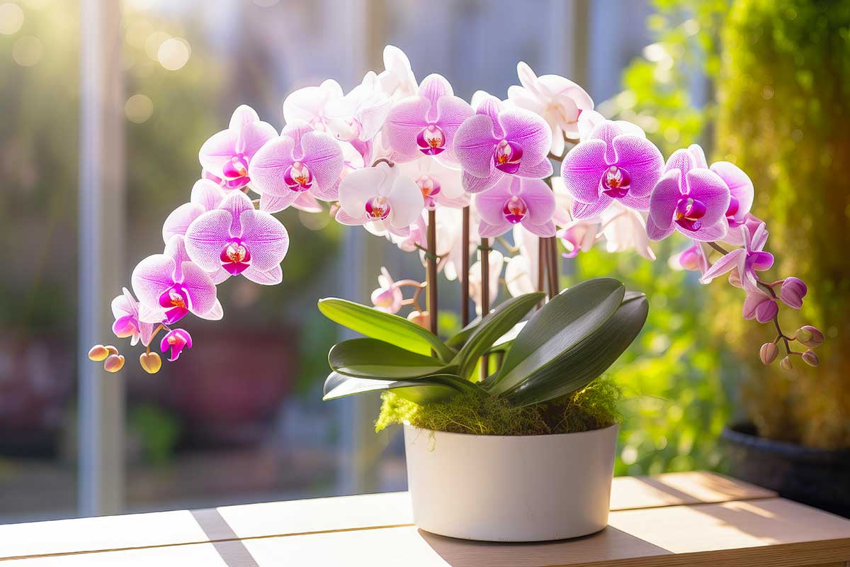 orchidea in vaso sul tavolo