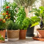 Micro orto in vaso su balcone con pomodorini peperoncini basilico e mini melanzane