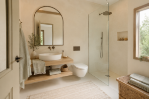 Bagno estivo più fresco: superfici opache e tessili leggeri