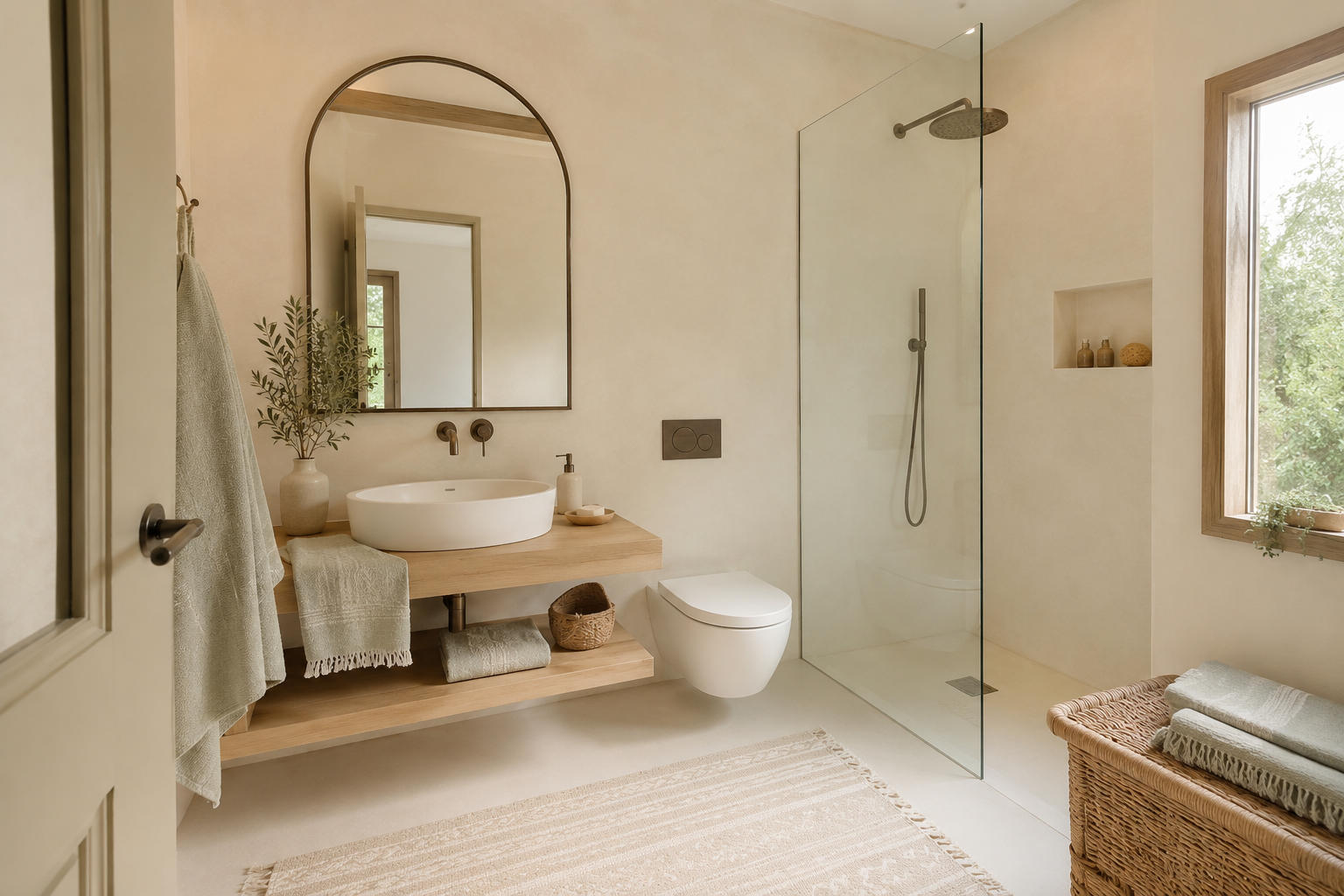 Bagno estivo più fresco: superfici opache e tessili leggeri
