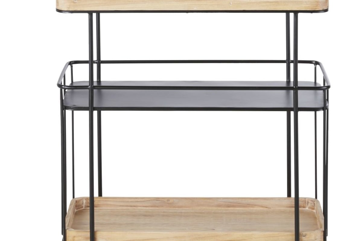 Carrello GLASGOW con struttura in acciaio nero e ripiani in legno