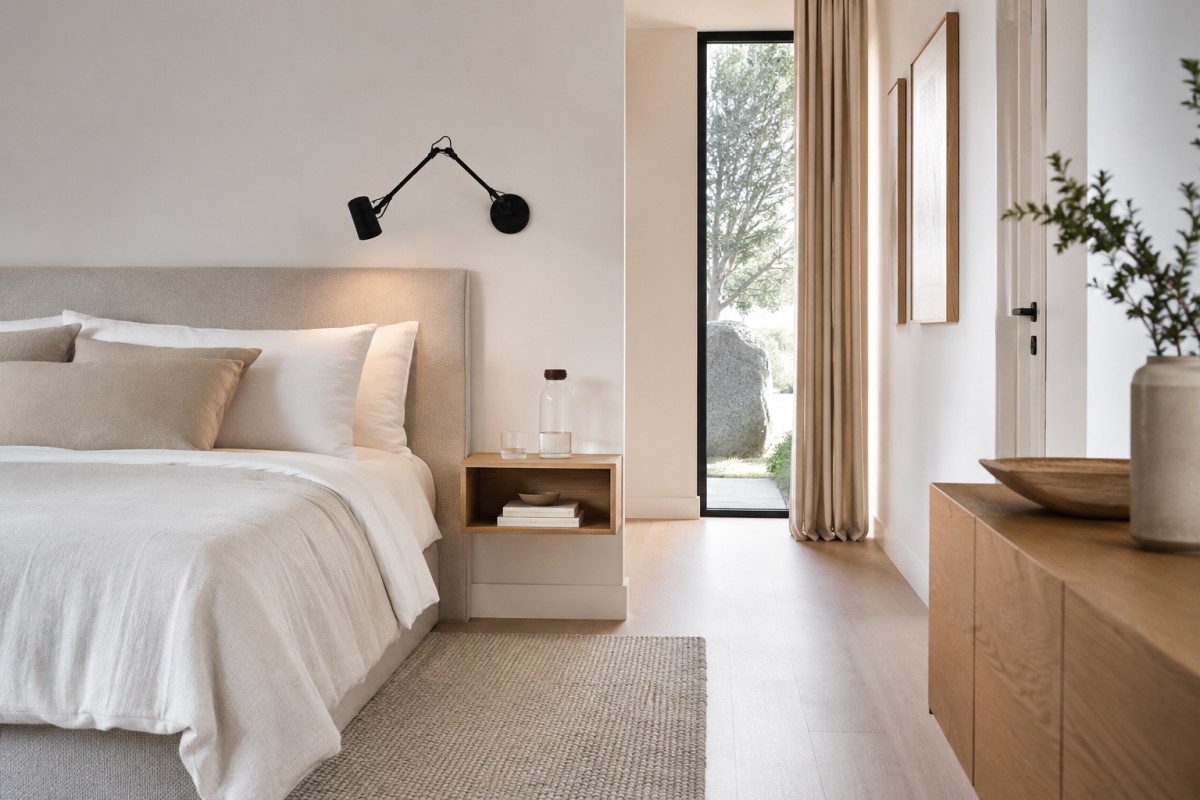 Camera da letto con mensola comodino e applique orientabile