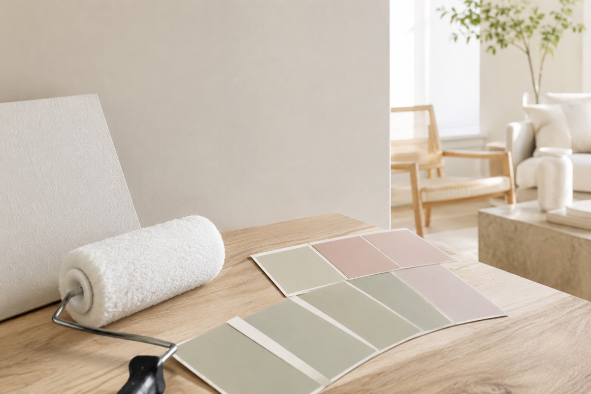 Campioni colore e rullo per scegliere una tinta da soffitto