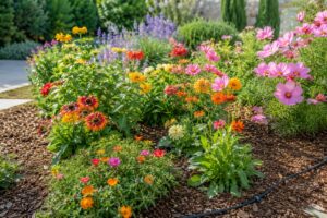 Aiuola in pieno sole a luglio: i fiori che restano belli quando il caldo rovina tutto Aiuola estiva in pieno sole con zinnie portulaca gaillardia e cosmos