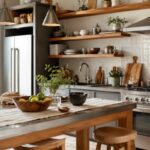 Cucina contemporanea con legno caldo metalli satinati e dettagli in ceramica
