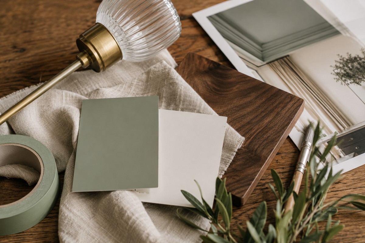 Campioni colore e materiali naturali per progettare un soffitto dipinto