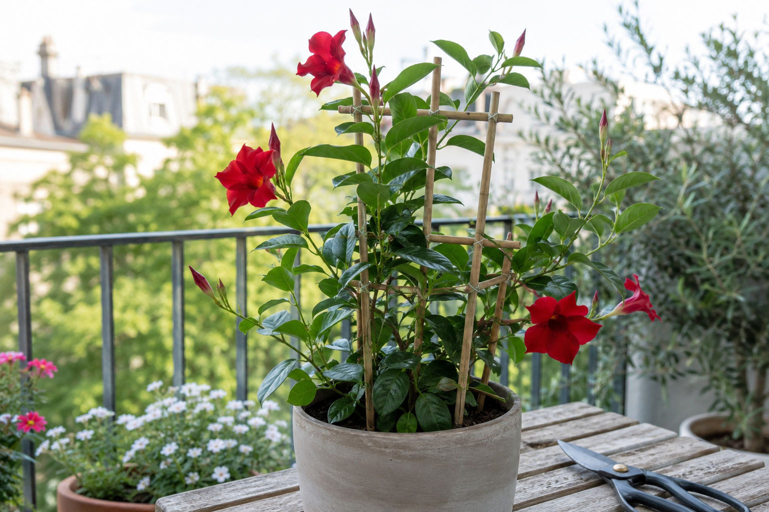 Dipladenia in vaso sul balcone
