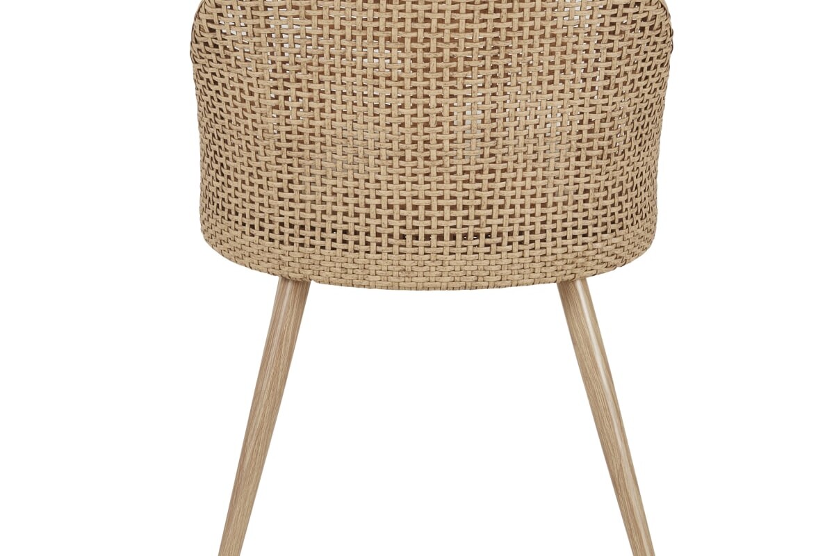 Ambientazione terrazzo con sedie effetto rattan MELIO e zona pranzo estiva