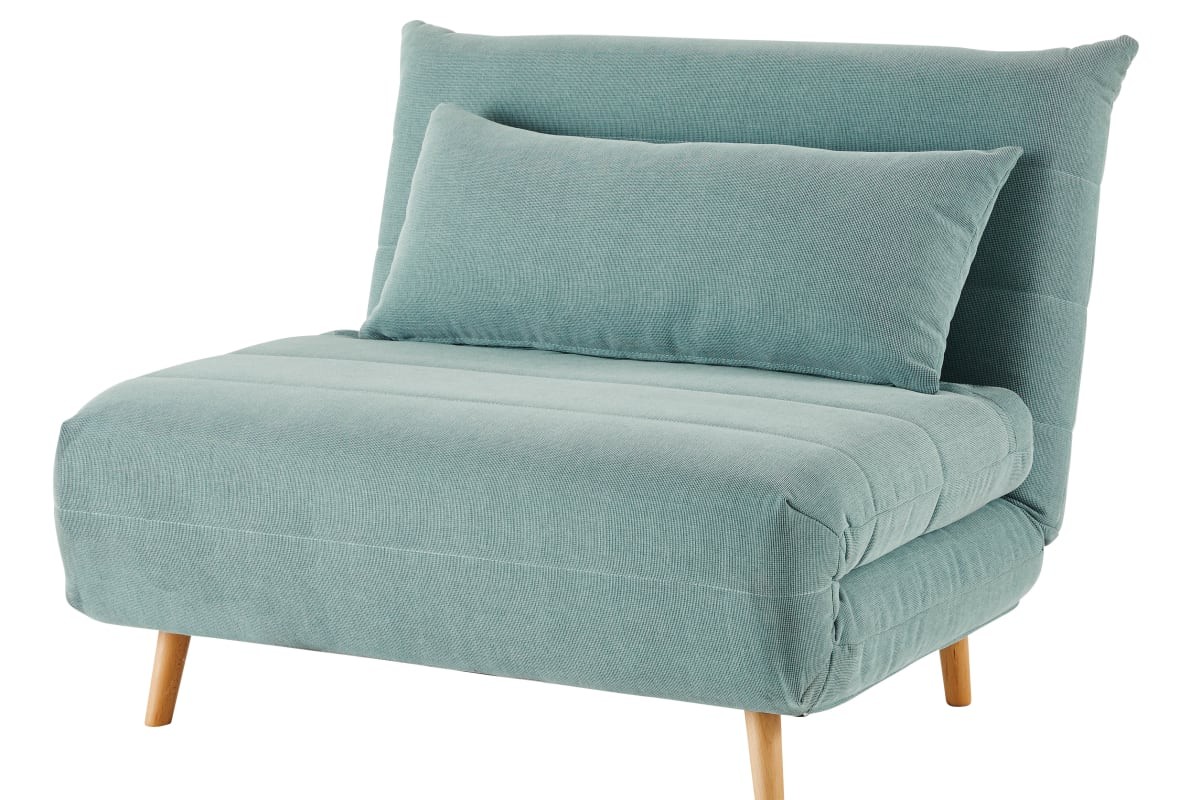Poltrona letto pieghevole NIO verde acqua su fondo chiaro