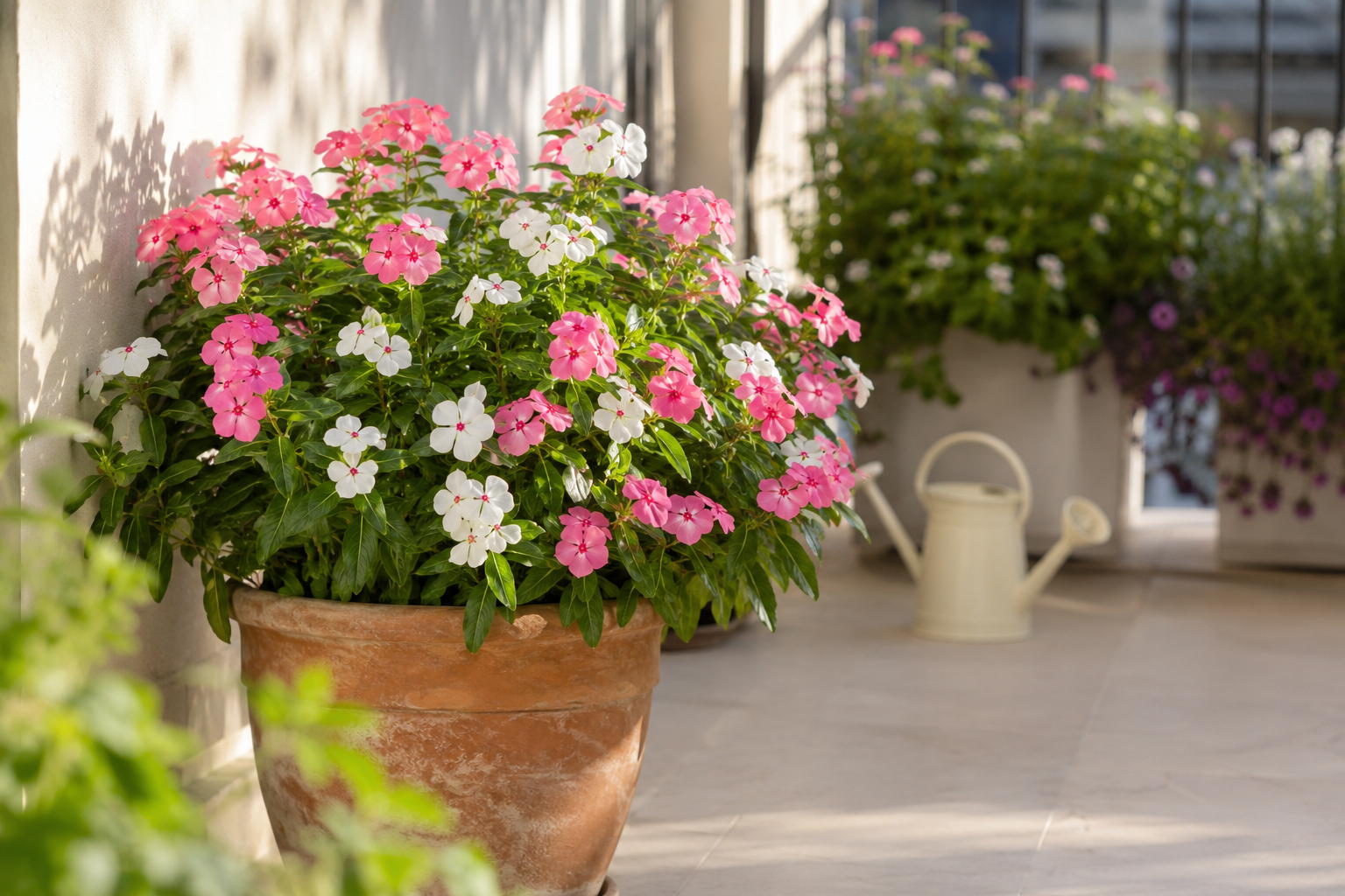 Vinca in vaso a luglio: il controllo che mantiene fiori vivi anche quando il balcone scotta