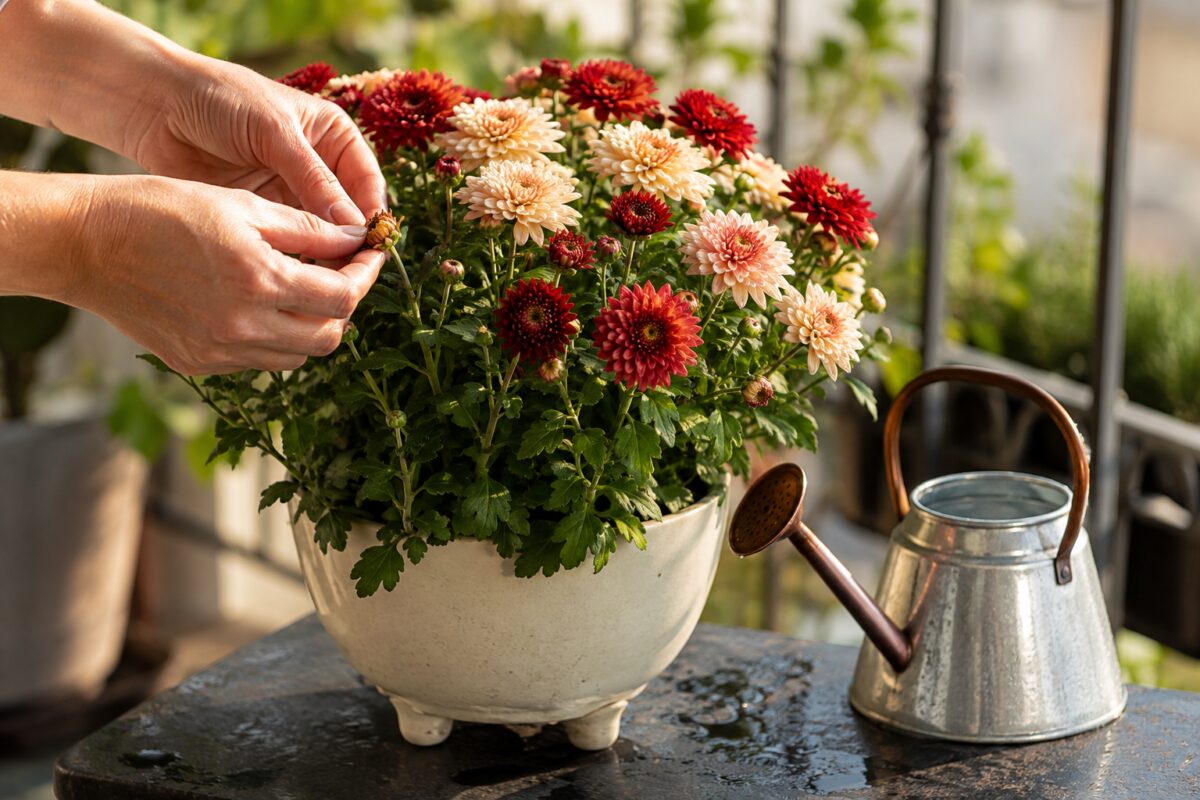 Cura dei crisantemi in vaso con eliminazione dei fiori sfioriti