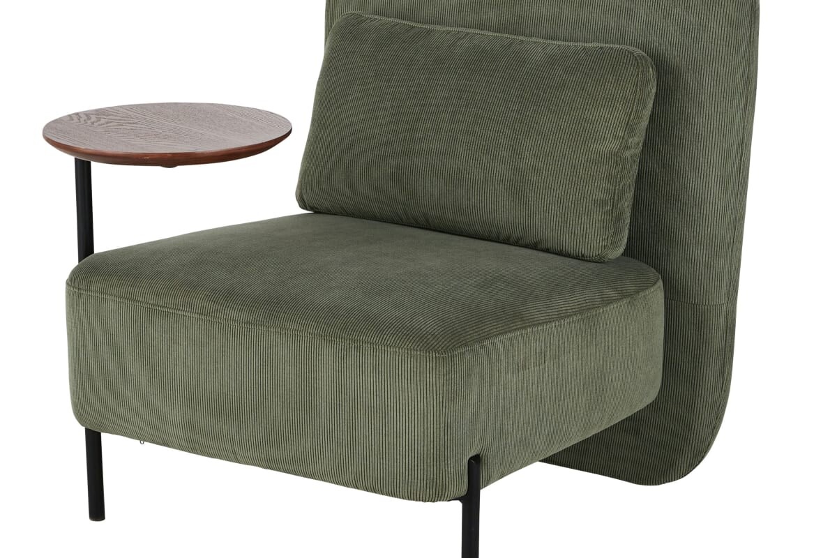 Poltrona DAKER verde oliva con tavolino scrittoio rimovibile