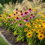 Aiuola estiva con echinacea rosa e rudbeckia gialla resistenti al caldo