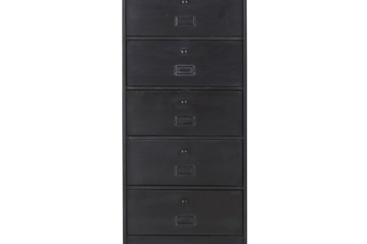 Mobiletto WYATT in acciaio nero e legno di abete visto frontalmente