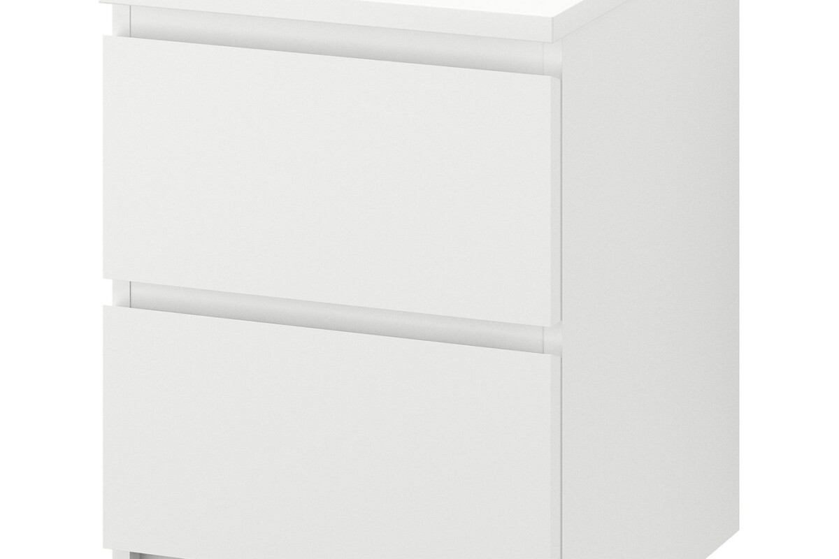 Cassettiera MALM IKEA bianca a due cassetti vista frontalmente