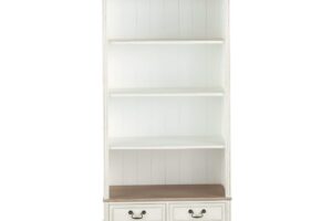 Libreria Léontine color crema ambientata in un soggiorno caldo