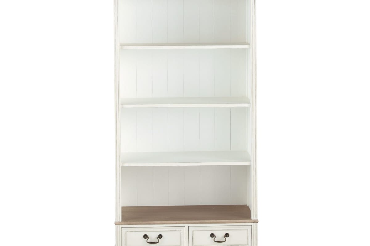 Libreria Léontine color crema ambientata in un soggiorno caldo