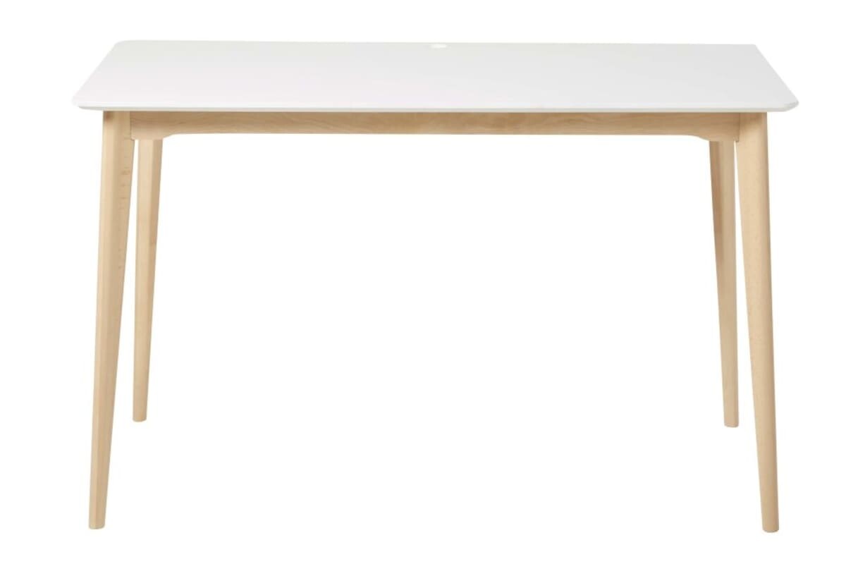 Scrivania MIMO con piano bianco e gambe oblique in faggio