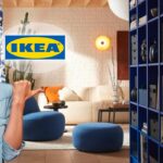 Libreria BILLY blu IKEA ambientata in un soggiorno contemporaneo