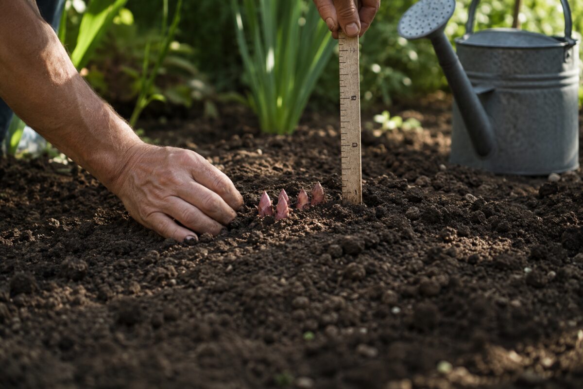 Reimpianto superficiale di una peonia in un terreno preparato