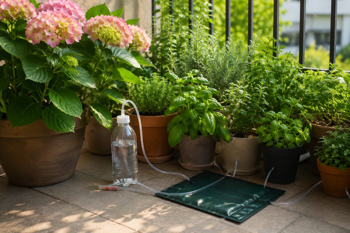 Sistema di irrigazione semplice per piante in vaso durante le vacanze