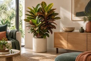 Il croton porta i colori dell’autunno in soggiorno, ma vuole luce e calore costanti