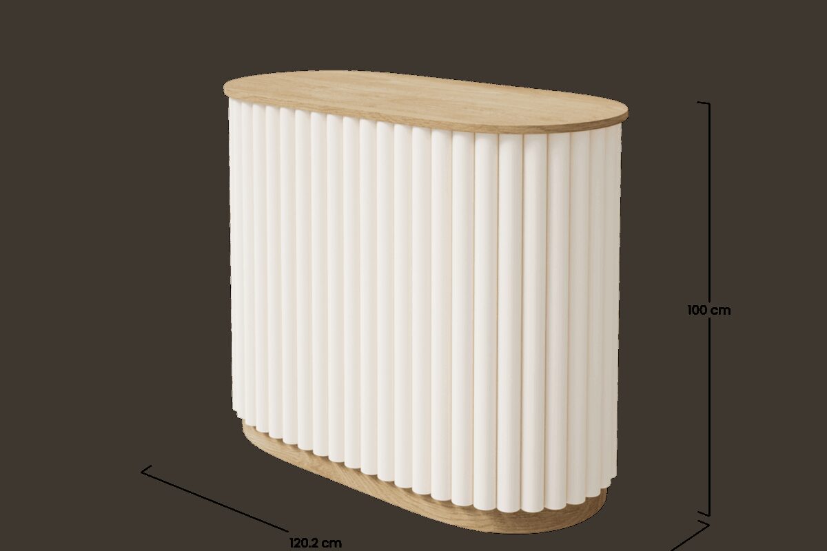 Schema delle misure del mobile bar bianco con piano effetto rovere